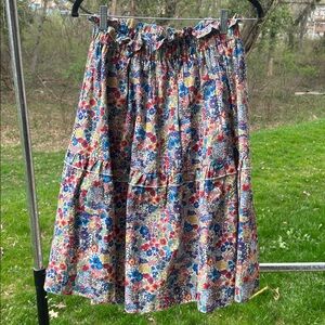 Meme Floral Tiered A-Line Skirt in Blue, Red, Yellow